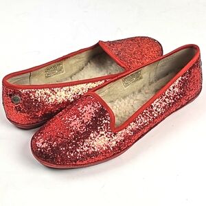 Ugg Alloway Red Glitter Sparkle Slip On Sheepskin Lined Loafer Flat